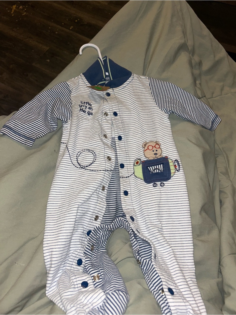🍄3 for $10🍄 Carter's Navy & White Striped Bear Airplane Footie